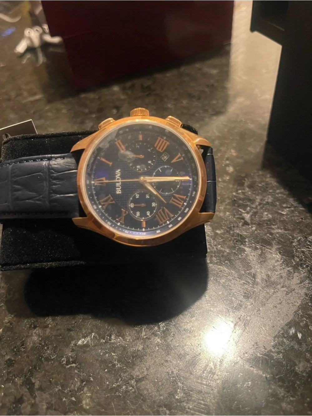 Bulova Rose Gold Case Blue Dial Men's Chronograph Watch